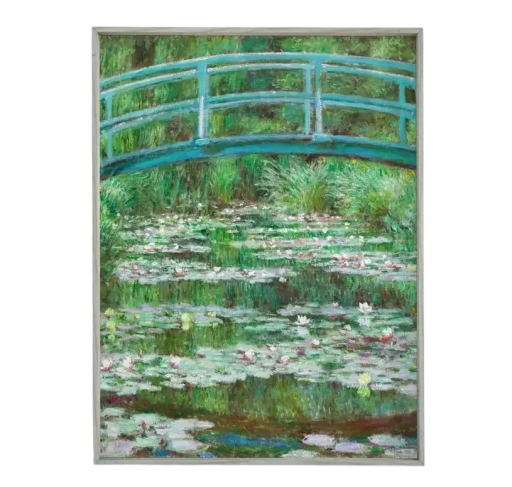 Plátěný plakát na zeď 30 x 40 cm Vertikální krajina Japonský most a lekníny Monet inspirace Bez rámu Impresionismus Dekorace