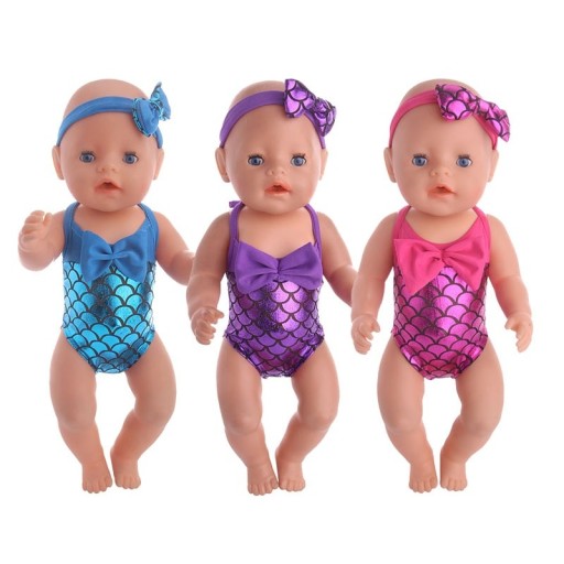 Plavky pre bábiku so vzorom morskej panny
