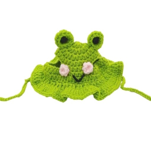 Pletený klobouk pro kočku žába Velikost M Klobouk pro domácí mazlíčky do 7.5 kg Háčkovaný klobouk s motivem žáby