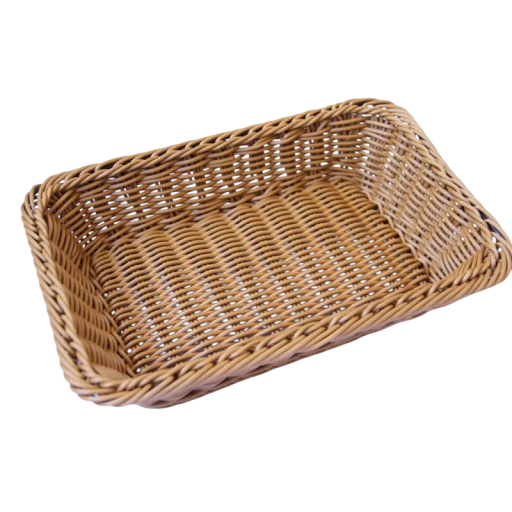 Pletený košík obdélníkový 35 × 25 × 7 cm imitace PP ratan plast hnědý servírovací podnos na pečivo, ovoce a organizaci