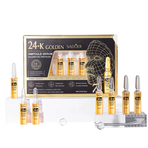 Pleťowe serum z 24-karatowym złotem w ampułkach 7 × 2 ml do rewitalizacji skóry, nawilżenia i gładką skórę, łatwo wchłanialne