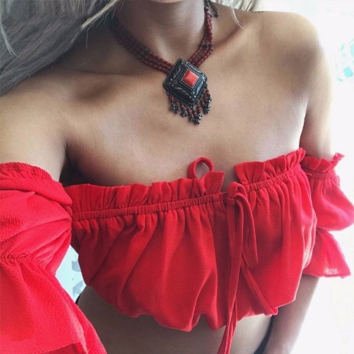 Plisseret crop top til kvinder A1079