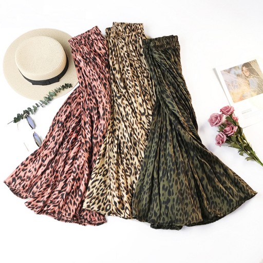 Plisseret nederdel med leopardprint til kvinder
