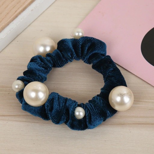 Pluche haarelastiek met parels