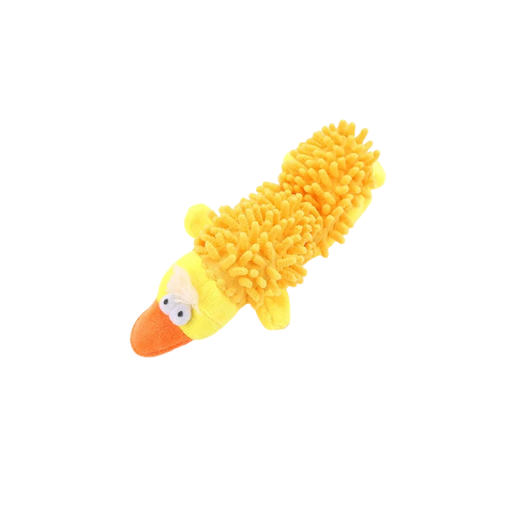 Pluche hondenspeeltje met pieper in de vorm van een gele eend 24,5 x 11 cm duurzame kauw- en schoonmaak speelgoed van zacht materiaal