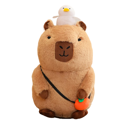 Pluchen speelgoed zittende capibara Pluchen dier met een vogel op zijn kop Pluchen capibara voor kinderen Pluche decoratie voor een kinderkamer 40 cm