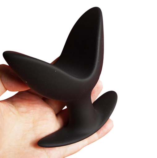 Plug anal de silicona tamaño S en forma de pico abierto con mango de ancla, diseño ergonómico, material suave y flexible, embalaje discreto