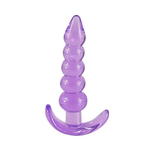 Plug anal din silicon cu cinci bile una peste alta, cu un mâner curbat pentru manipulare ușoară și ambalare discretă pentru confort și intimitate