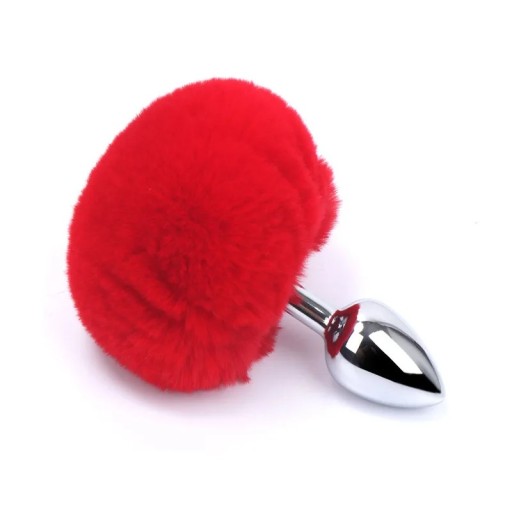 Plug anal metalic cu coada de iepure marimea S 2,8 cm minge blana 9 cm diverse culori suprafata neteda ambalaj discret
