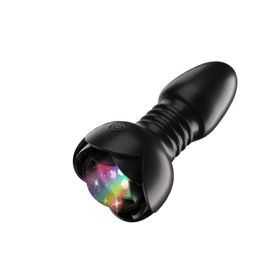 Plug anal vibrador de silicona en forma de cohete con control remoto, parte móvil y reacción a sonidos ambientales. Embalaje discreto.
