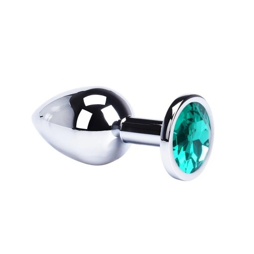 Plug anale in metallo con gemma colorata taglia M 34mm superficie liscia design ergonomico facile manutenzione confezione discreta