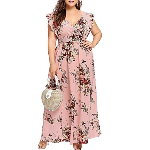 Plus size blomstret maxikjole