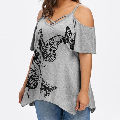 Plus size dametop med sommerfuglemotiv