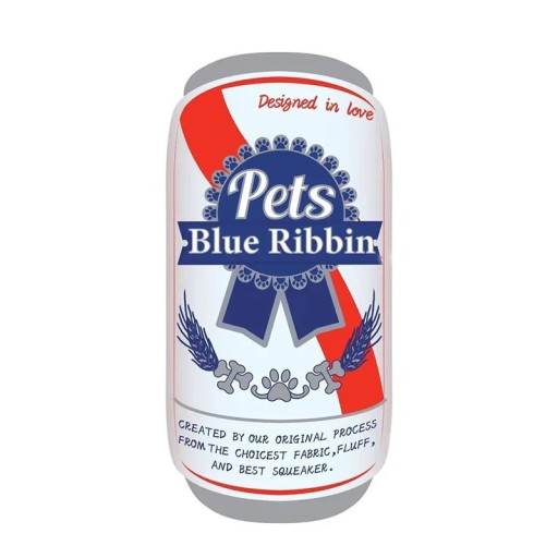 Plüschspielzeug für Hunde Quietscher blaue Dose mit Aufschrift 14 x 7 cm strapazierfähiger Plüsch zum Kauen und Spielen für Haustiere