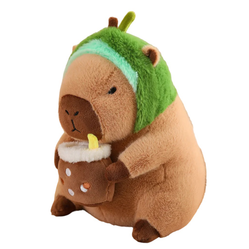 Plys capybara legetøj med avocadohat Plysdyr med hat og kop Plys capybara til børn Plys børnedekoration 30 cm