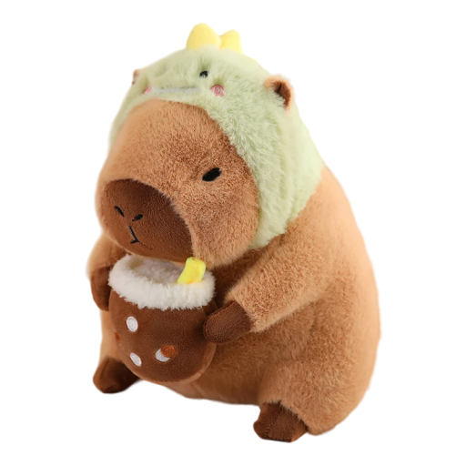 Plys capybara legetøj med dinosaurhat Plysdyr med hat og krus Plys capybara til børn Plys børnedekoration 30 cm