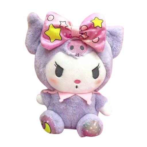 Plyš figura Kuromi 25 cm Sanrio com macacão e laço grande