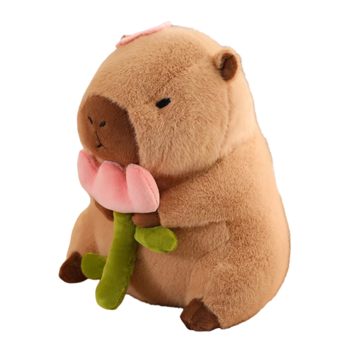 Plyslegetøj capybara med blomst Plysdyr med blomst Plys capybara til børn Plys børnedekoration 30 cm