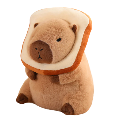 Plyslegetøj capybara med toast over hovedet Plysdyr med toast Plys capybara til børn Plys børnedekoration 30 cm