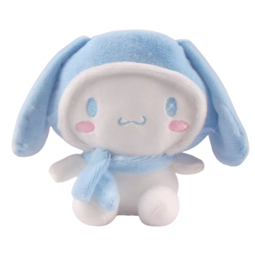 Plyšová hračka Cinnamoroll 25 cm Sanrio postavička s čiapkou a šálom Roztomilý plyšák Kawaii dekorácie Darček pre fanúšikov anime a Japonska