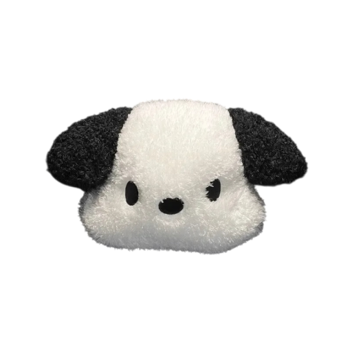 Plyšový polštář na opěrku hlavy do auta štěně design cca 20 × 24 cm měkký pohodlný černo bílý doplněk interiéru