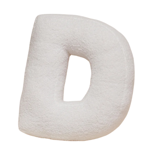 Plyšový polštář písmeno D 40 cm měkký plyš PP bavlna bílý dekorační polštář do interiéru na postel i gauč