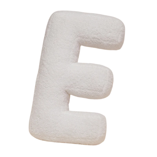 Plyšový polštář písmeno E 40 cm měkký plyš PP bavlna bílý dekorační polštář do interiéru na postel i gauč