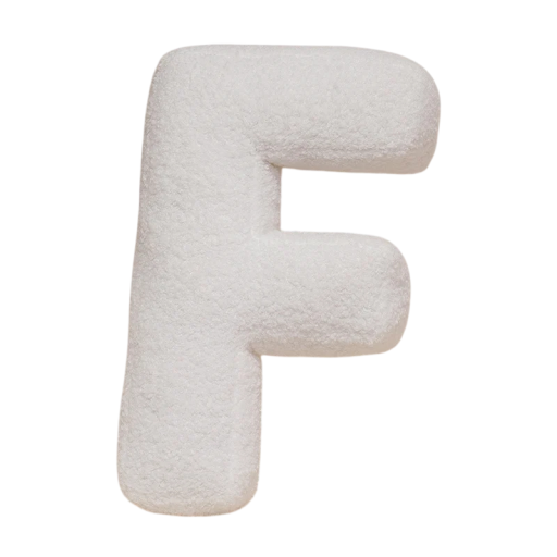 Plyšový polštář písmeno F 40 cm měkký plyš PP bavlna bílý dekorační polštář do interiéru na postel i gauč