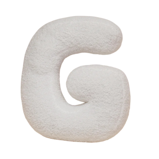 Plyšový polštář písmeno G 40 cm měkký plyš PP bavlna bílý dekorační polštář do interiéru na postel i gauč