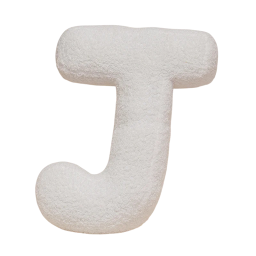 Plyšový polštář písmeno J 40 cm měkký plyš PP bavlna bílý dekorační polštář do interiéru na postel i gauč