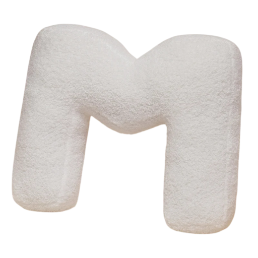 Plyšový polštář písmeno M 40 cm měkký plyš PP bavlna bílý dekorační polštář do interiéru na postel i gauč