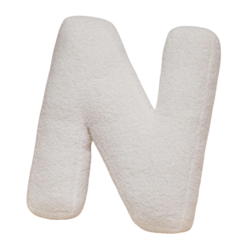 Plyšový polštář písmeno N 40 cm měkký plyš PP bavlna bílý dekorační polštář do interiéru na postel i gauč