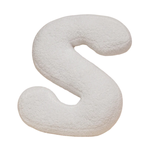 Plyšový polštář písmeno S 40 cm měkký plyš PP bavlna bílý dekorační polštář do interiéru na postel i gauč