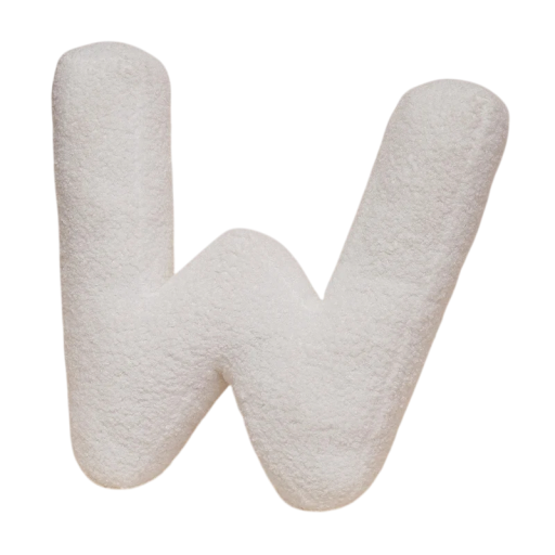 Plyšový polštář písmeno W 40 cm měkký plyš PP bavlna bílý dekorační polštář do interiéru na postel i gauč