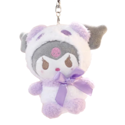 Plyšový přívěsek Kuromi ve fialovém obleku medvídka 12 cm Roztomilá klíčenka Kawaii dekorace na batoh Stylový doplněk pro fanoušky anime a Sanrio