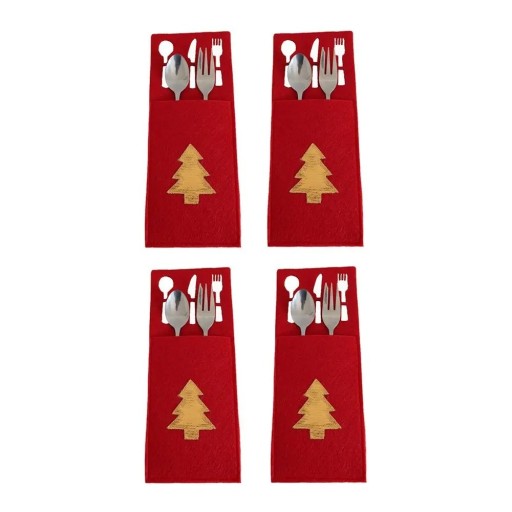 Pochette de Noël pour couverts avec décoration dorée 4 pcs