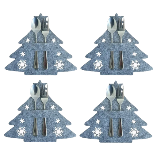 Pochette Natalizia per Posate - Albero Grigio 4 pz