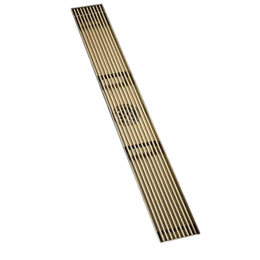 Podlahový sprchový žlab s vyjímatelným roštem a odtokem uprostřed 40 x 6,8 x 5,6 cm s odtokovým hrdlem 4,5 cm a sítkem proti vlasům