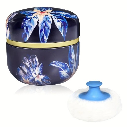 Poederdoos met applicator bloemig blauw design ronde doos met deksel en applicator cosmetische container voor poeder en make-up