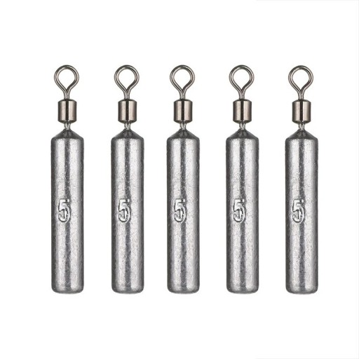 Poids de pêche en plomb cylindrique avec émerillon 5 pcs 5 g Plombs pour poissons Plongée stable Lancer à longue distance Poids pour la pêche de gros poissons