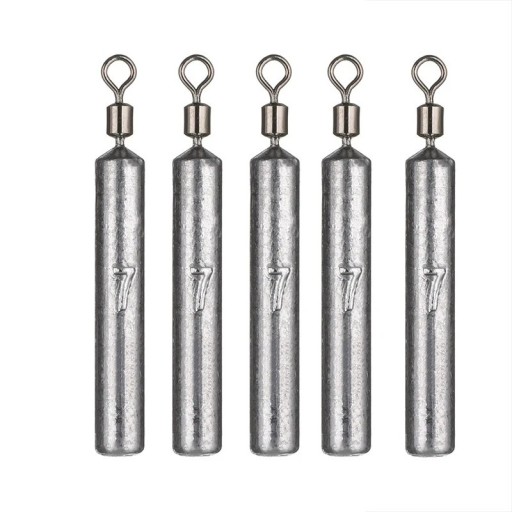 Poids de pêche en plomb cylindrique avec émerillon 5 pcs 7 g Plombs pour poissons Plongée stable Lancers à longue distance Poids pour la pêche de gros poissons