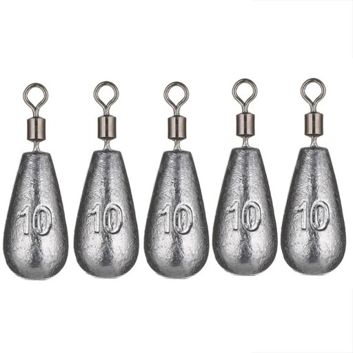 Poids de pêche en plomb en forme de goutte avec émerillon 5 pcs 10 g Plombs pour poissons Plongée stable Lancers lointains Poids pour la pêche de gros poissons