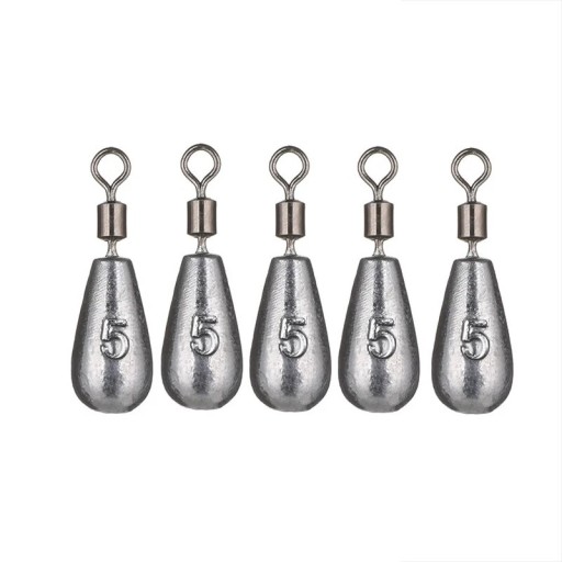 Poids de pêche en plomb en forme de goutte avec émerillon 5 pcs 5 g Plombs pour poissons Plongée stable Lancers éloignés Poids pour la pêche de gros poissons