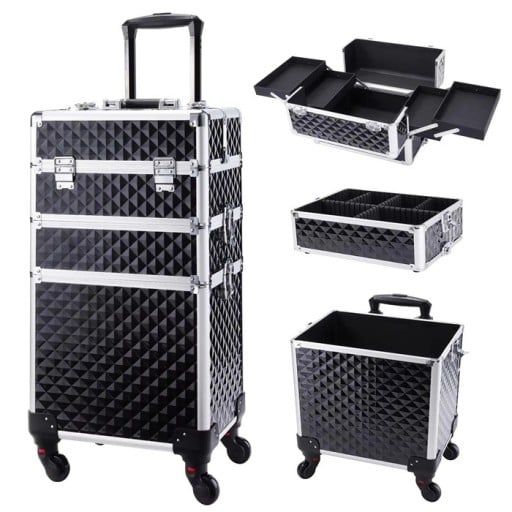 Pojazdny kuferek do makijażu 3 w 1 na kółkach 34 x 24 x 41 cm Odłączany zamykany kuferek kosmetyczny PVC Profesjonalny organizer