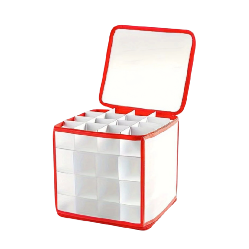 Pojemnik na ozdoby świąteczne 64 przegród 30x30x30 cm plastikowy przezroczysty organizer z pokrywą do bezpiecznego przechowywania dekoracji