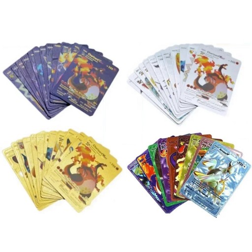 Pokémon VMax- och VStar-kortpaket Glänsande Pokémon-kort Pokémon-bytekort Set med VMax-spelkort i guld, silver och svart och färgglada VStar-kort, 108 st.