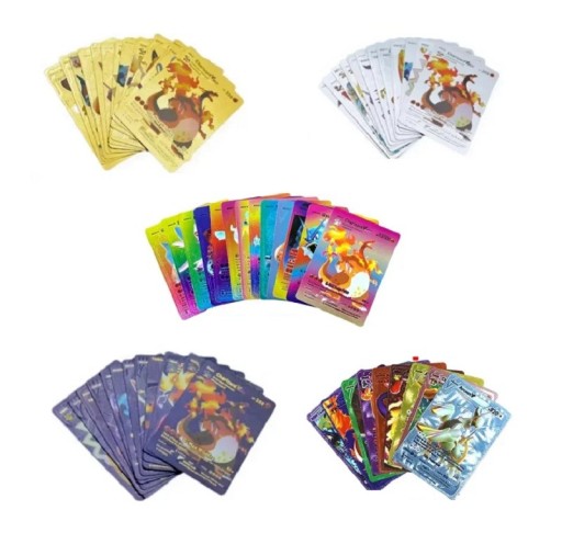 Pokémon VMax- och VStar-kortpaket Glänsande Pokémon-kort Pokémon-bytekort Set med VMax-spelkort i regnbåge, guld, silver och svart och färgglada VStar-kort, 135 st.