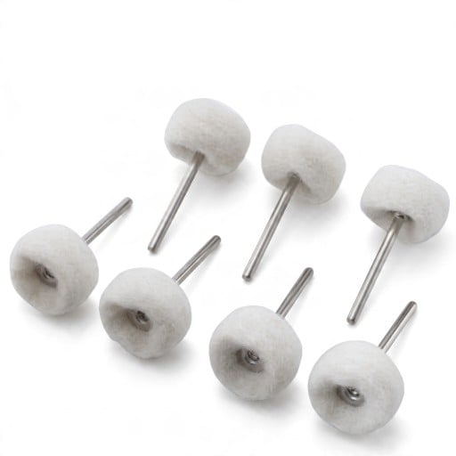 Polijstschijven met 3 mm schacht 10 stuks Viltkoppen 25 x 15 mm Schacht 35 mm Wit Voor microfrees en boormachine Polijsten van metaal en hout