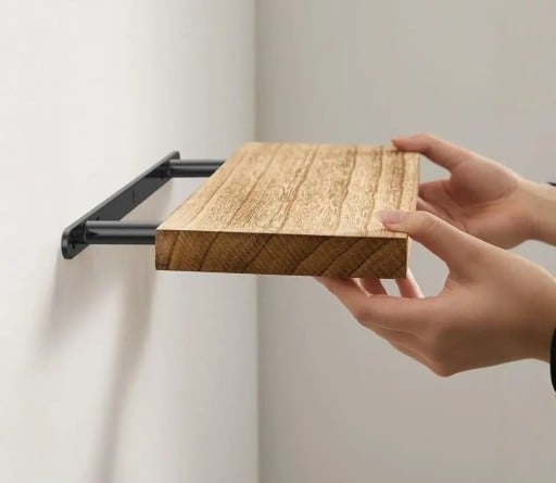 Półka ścienna 42 x 16 x 2 cm Drewniana półka wisząca na ścianę z ukrytym metalowym uchwytem
