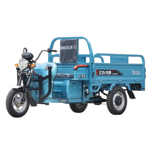 Poľnohospodárska elektrická nákladná trojkolka SUKANG 1000 W nosnosť 1 tona korba 200 x 150 cm rýchlosť 35-45 km/h modrá pre farmu